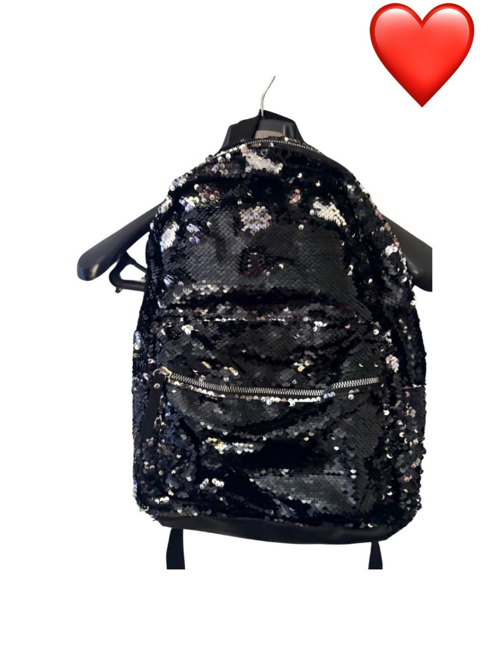 Black Sequin Zippered Backpack
